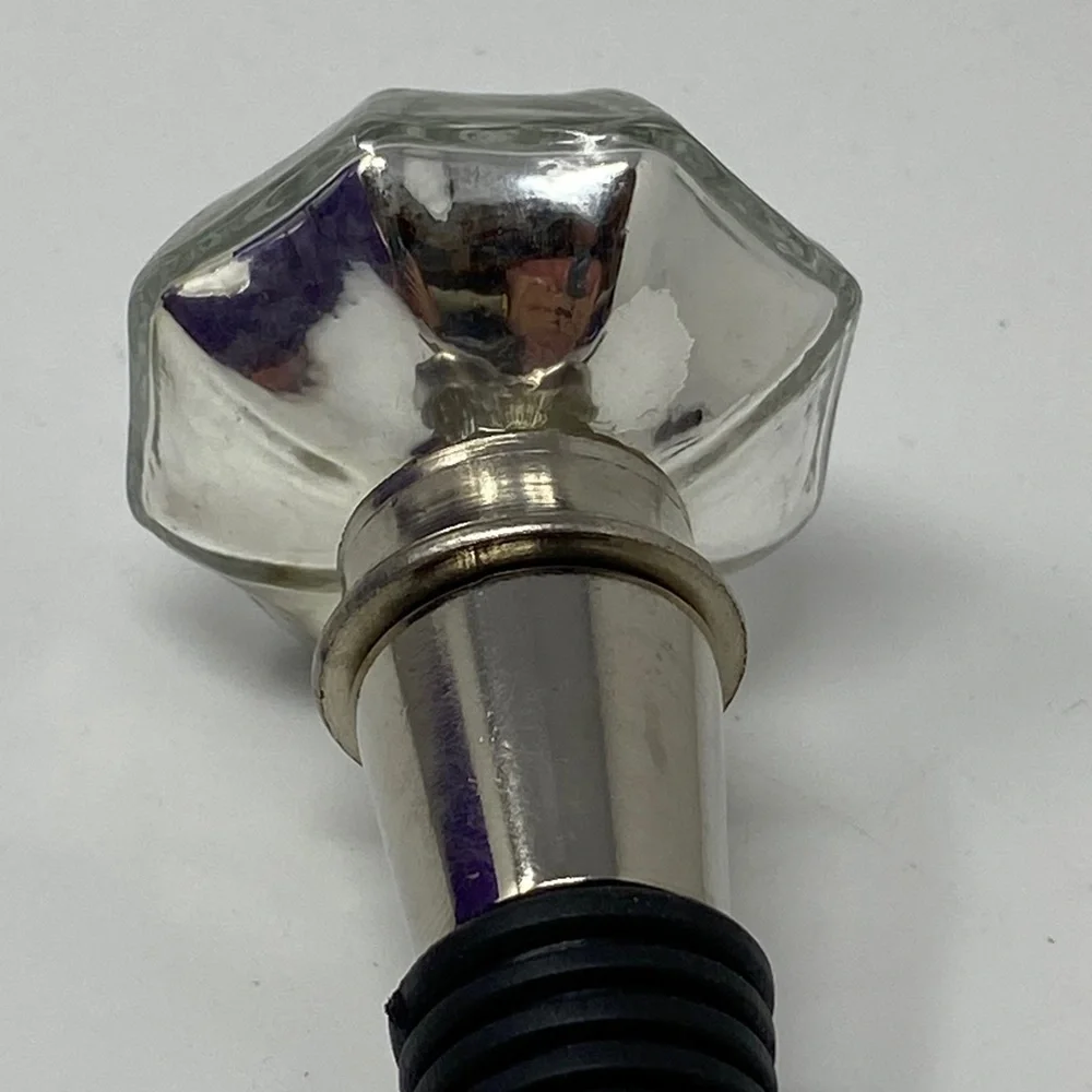 Silver Tone Metallic Glass Vintage Door Knob Style Wine Bottle Stopper